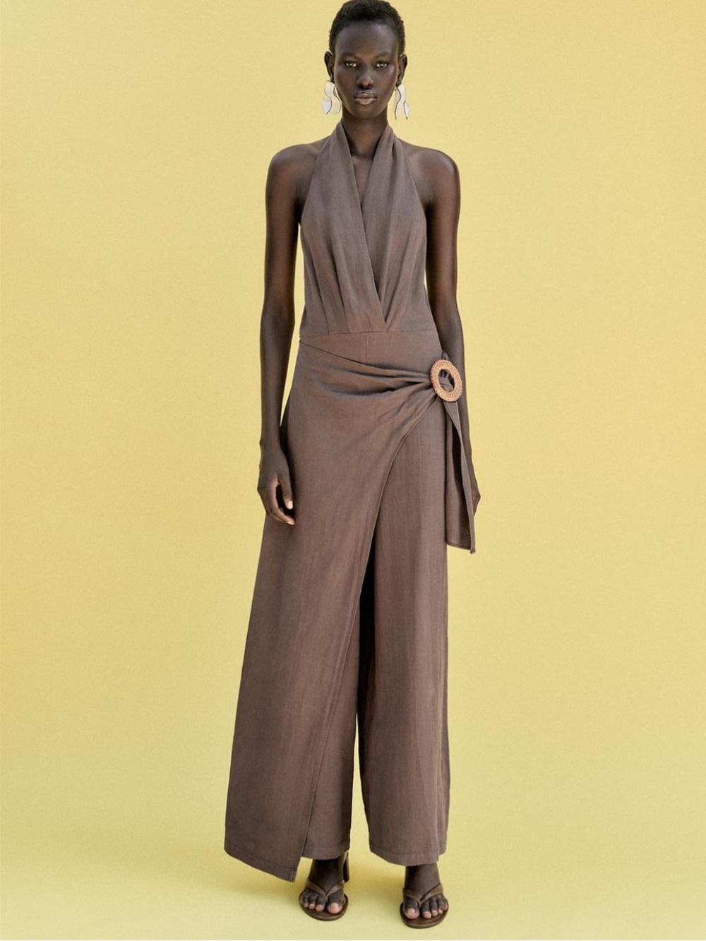 Zara NWT halter ramie long jumpsuit 3343/730